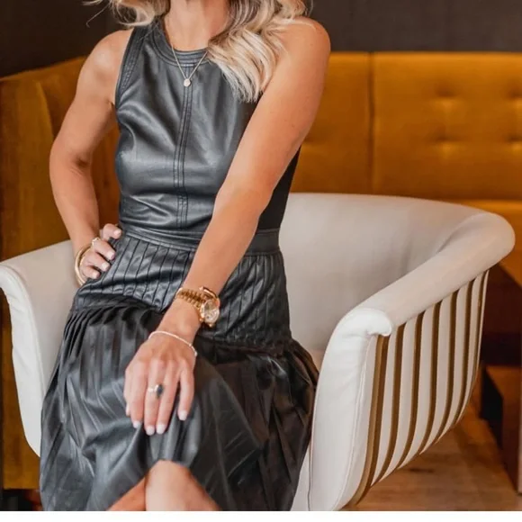 leather combo dress Milly Haddy Leather Combo Mini Dress in Black/White main image 1